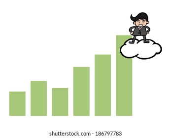 Businessman standing on cloud over chart