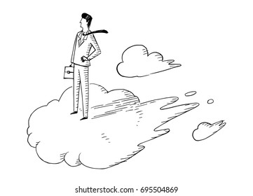 Businessman standing on the cloud, vector