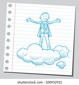 Businessman standing on clouds