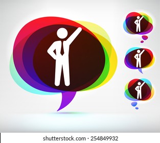 Businessman Standing on Colorful Speech Bubble