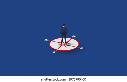 Businessman standing on compass looking direction, Concept inspiration business