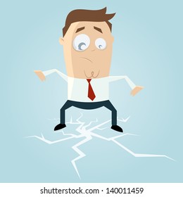 businessman standing on cracking ice