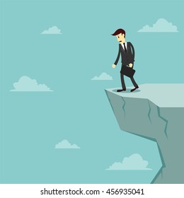 Businessman standing on the edge of cliff and feeling stressed, Vector illustration
