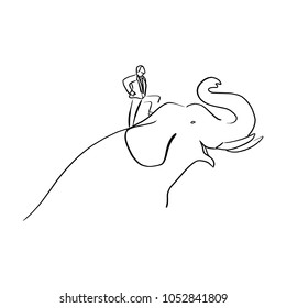 businessman standing on elephant vector illustration sketch hand drawn with black lines isolated on white background