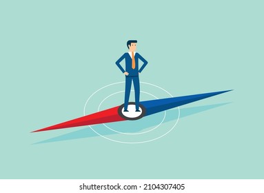 Businessman standing on exploring direction, business direction, guiding compass, business choice, Vector illustration design concept in flat style