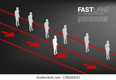 businessman standing on fast lane is move faster than group on queue. Business Concept of fast lane for moving and disruption.