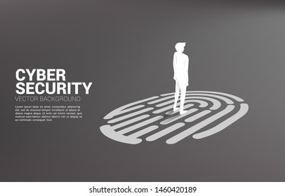 Businessman standing on finger scan icon. Background concept for security and privacy technology on network