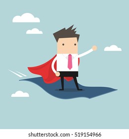 Businessman Standing On The Flying Magic Carpet. Vector