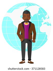 Businessman standing on globe background.