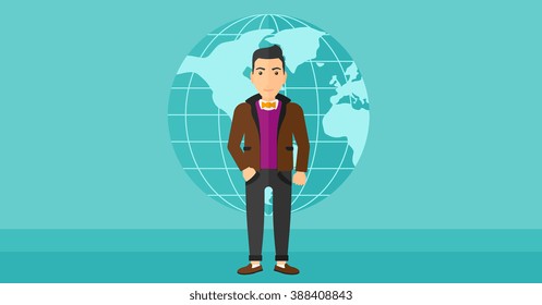 Businessman standing on globe background.