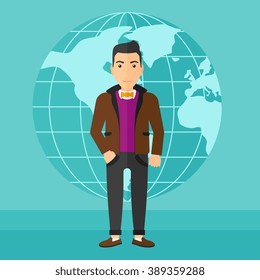 Businessman standing on globe background.