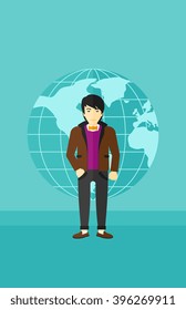 Businessman standing on globe background.