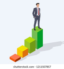 Businessman standing on graph.