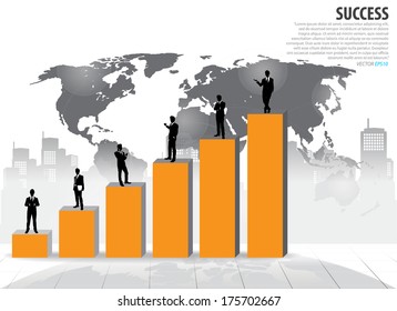 Businessman standing on graph. Vector illustration.