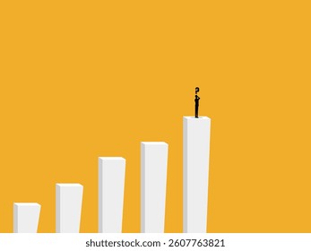 Businessman Standing on Growth Bar Graph Looking for a New Career