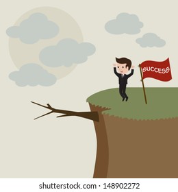 Businessman standing on the high mountain. Businessman and solution. Vector