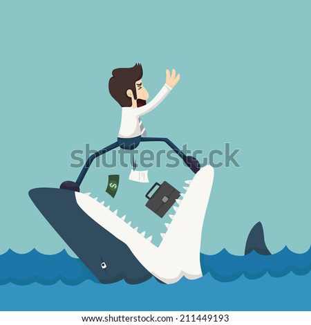 Businessman standing on Jaws of shark , eps10 vector format