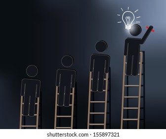 businessman standing on a ladder  