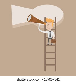 Businessman standing on ladder looking key way , eps10 vector format