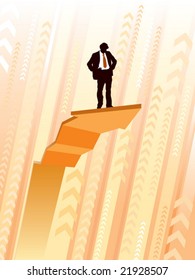 Businessman standing on a large climbing graph, conceptual business illustration.