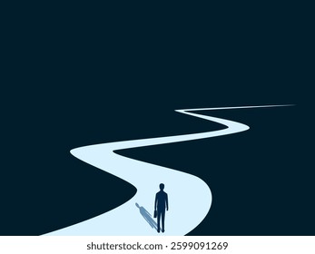 Businessman standing on a long and complicated career road