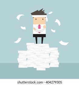 Businessman standing on paperwork vector