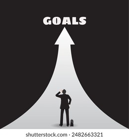 Businessman standing on path of goals vector illustration 