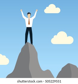 Businessman standing on peak mountain vector illustration