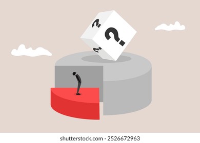 Businessman standing on pie chart analyze problem and root. concept of research and leadership skill, problem solution and opportunity