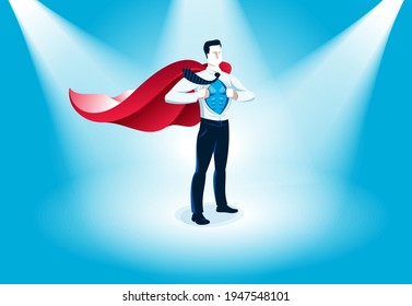 Businessman standing on podium vector illustration, success and career progress concept, leadership competition ambitions, gorgeous handsome business man.