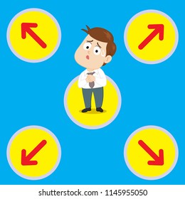 Businessman standing on position left right up down arrow, concept business decision