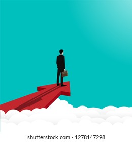 Businessman standing on the red arrow, Look at to target, Concept career successful, Vector illustration flat 