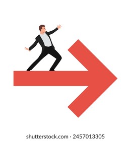 Businessman standing on a red arrow. Flat vector illustration isolated on white background