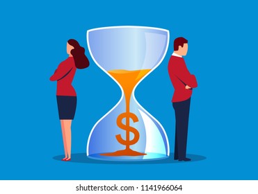 Businessman standing on the sides of the hourglass