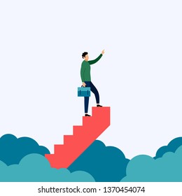 Businessman standing on stairs, business concept vector illustration