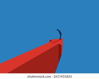 Businessman standing on the tip of an arrow pointing in the direction of progress