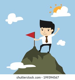 Businessman standing on the top of a high mountain , eps10 vector format 