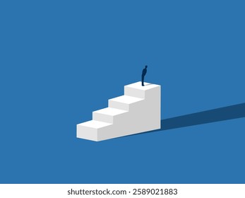 Businessman standing on the top of the ladder looking for opportunities