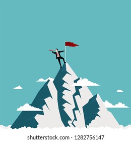 Businessman standing on top of the mountain using telescope looking for success, Concept business vistion, Illustration vector flat