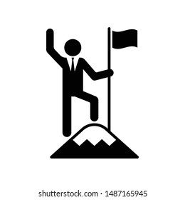 Businessman standing on the top of mountain holding a flag, Business concept of victory and success, Icon design vector illustration