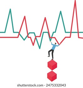 Businessman standing on unbalanced cubes and doing business strategy.

