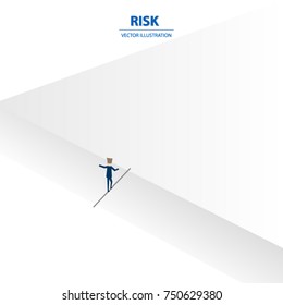 Businessman standing on the way to across to the other side of success. Business concept of bravery, leadership and confidence. Vector illustration.