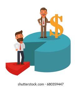 Businessman standing over pie chart