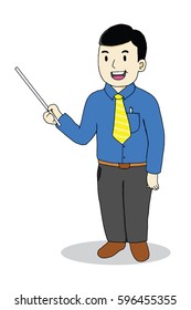 Businessman standing with a pointer.Hand-draw.Vector Illustration.