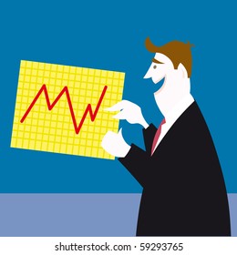 businessman standing pointing at chart