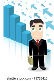 businessman standing pointing at chart