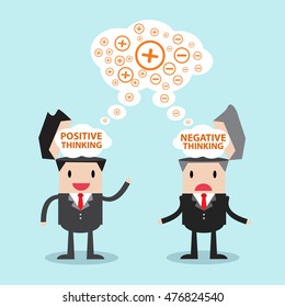 Businessman standing with positive and negative thinking for new idea.Business concept