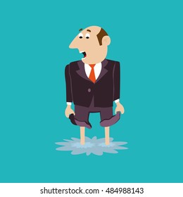 businessman standing in a puddle. trouble. vector illustration of cartoon
