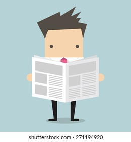  Businessman standing and reading a newspaper vector