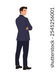 Businessman Standing Rear View. Handsome business man in formal suit turned back. Vector illustration Isolated on white Background.